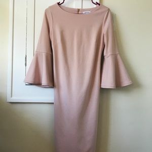 Calvin Klein Blush Pink Midi Sheath Dress Sleeves
